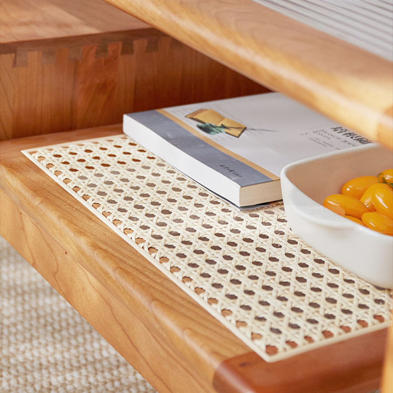 Elegant Natural Cherry Wood and Rattan Tea Table - Handcrafted Accent Furniture fcp-1320