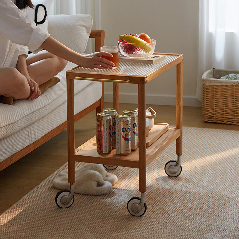 Elegant Natural Cherry Wood Tea Table with Glass Top - Perfect for Living Room Decor fcp-1326