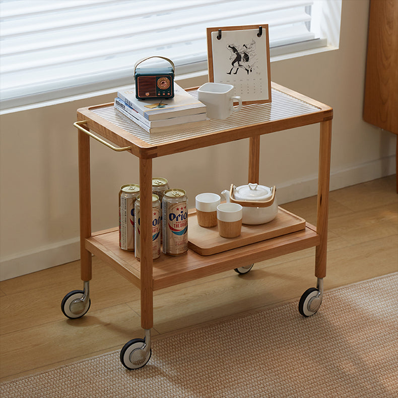 Elegant Natural Cherry Wood Tea Table with Glass Top - Perfect for Living Room Decor fcp-1326