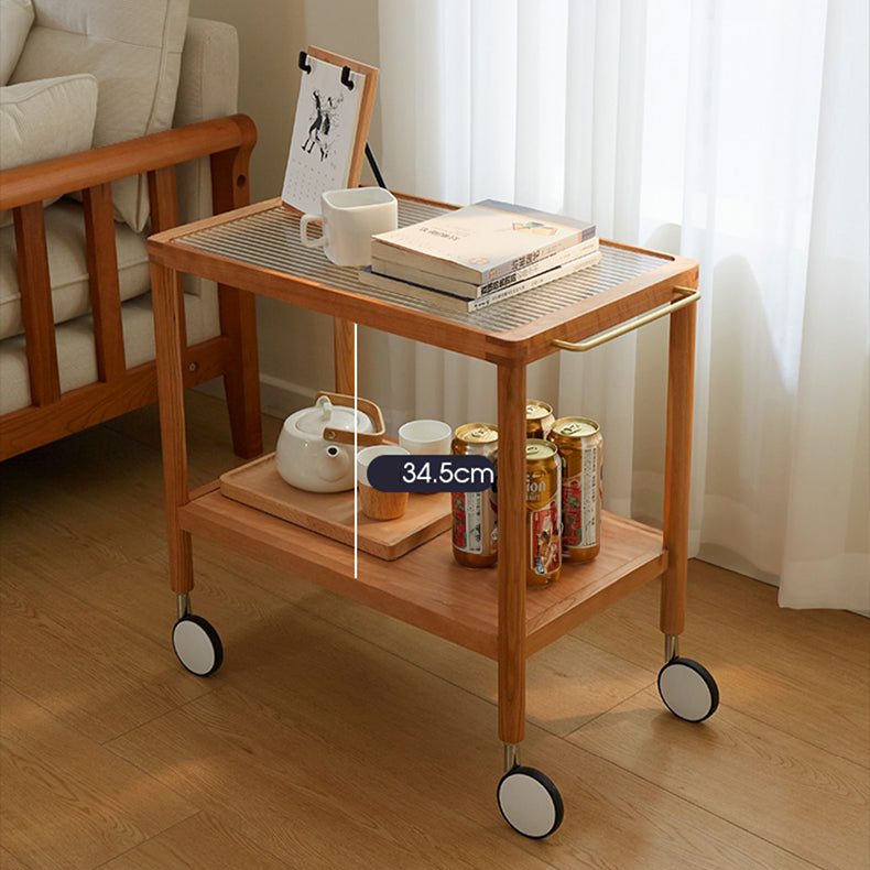 Elegant Natural Cherry Wood Tea Table with Glass Top - Perfect for Living Room Decor fcp-1326