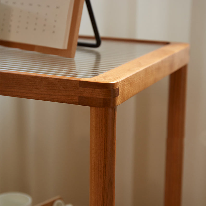 Elegant Natural Cherry Wood Tea Table with Glass Top - Perfect for Living Room Decor fcp-1326
