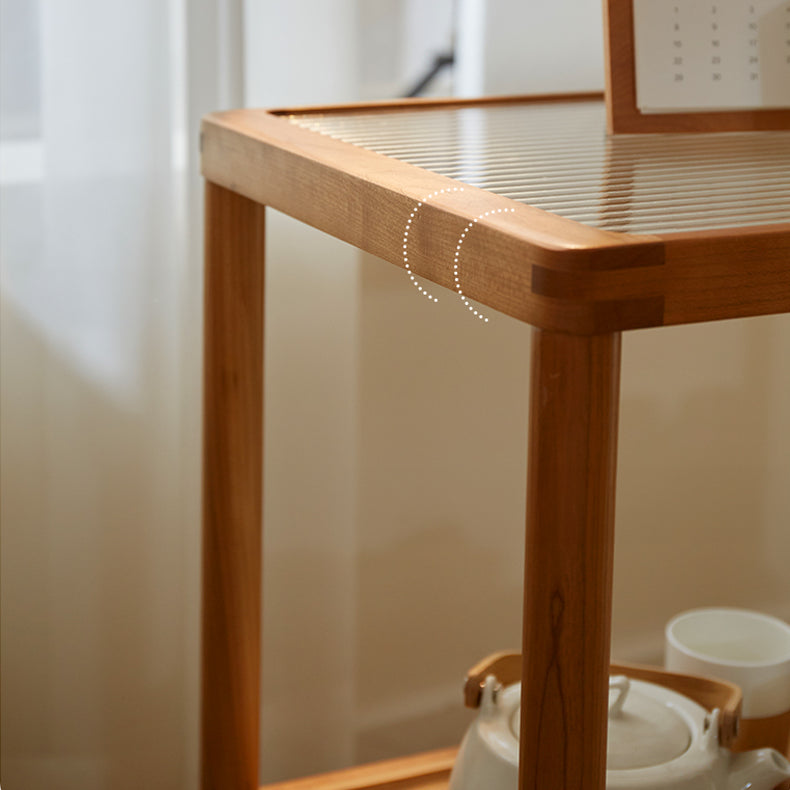 Elegant Natural Cherry Wood Tea Table with Glass Top - Perfect for Living Room Decor fcp-1326