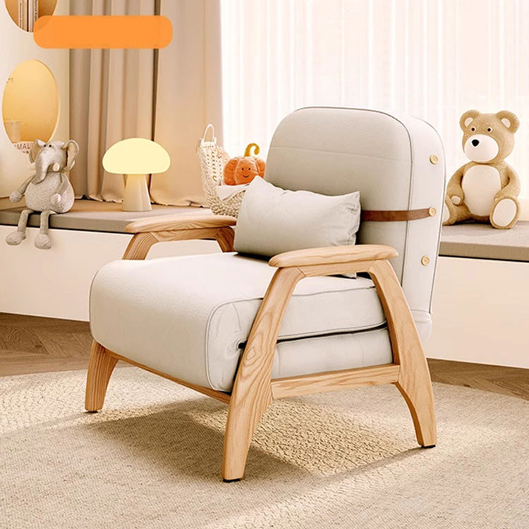 Stylish Beige Sofa with Natural Wood Accents - Comfortable Down and Faux Leather Finish fjjj-1661