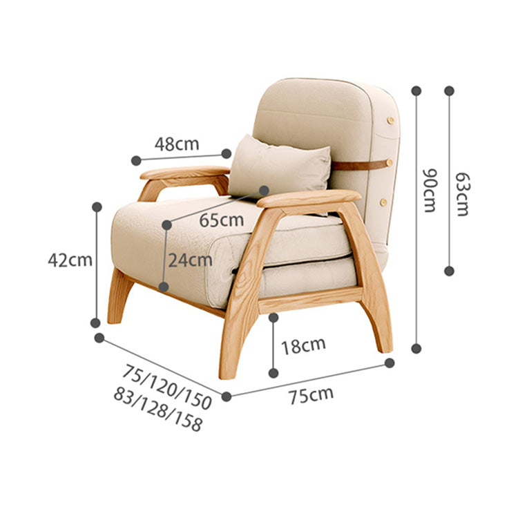 Stylish Beige Sofa with Natural Wood Accents - Comfortable Down and Faux Leather Finish fjjj-1661