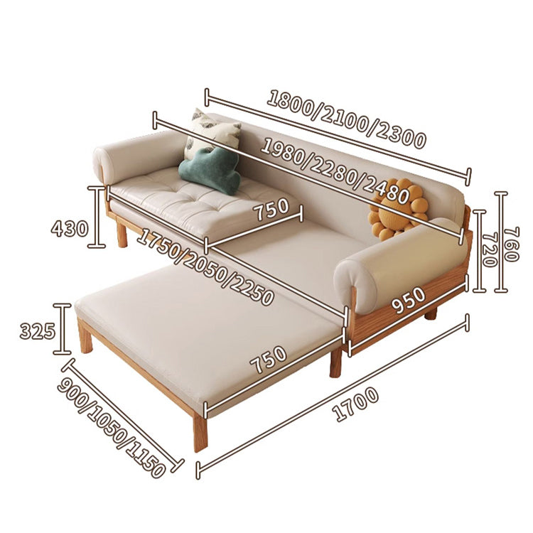 Stylish Beige Sofa with Natural Wood Frame | Cotton, Linen & Leathaire Blend fjnl-1579