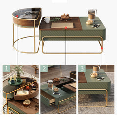Elegant Solid Wood Tea Table with Green and White Glass Top fjnl-1587