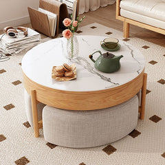 Elegant White and Brown Tea Table with Natural Wood and Ceramic Top fjnl-1599