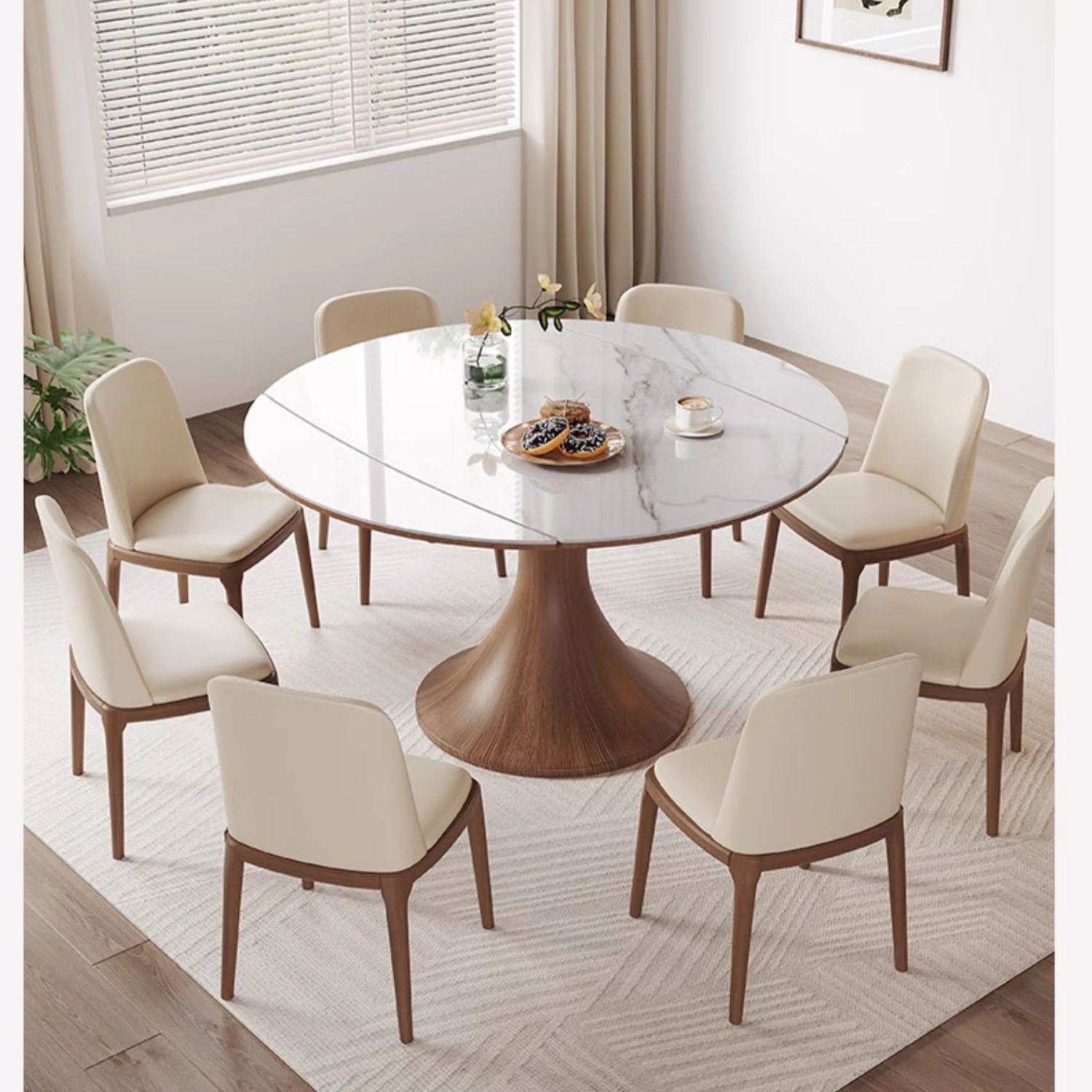 Elegant Glossy White Sintered Stone Table with Oak Wood Base for Modern Interiors fmbs-003