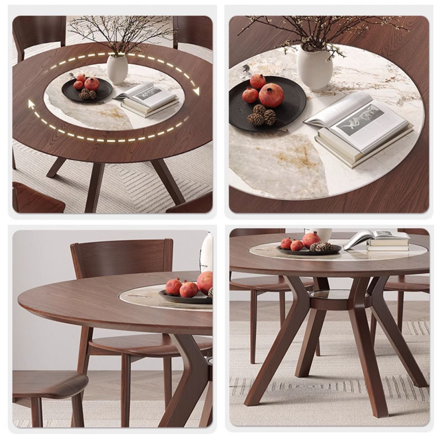 Elegant Glossy White Sintered Stone Table with Premium Ash Wood Base fmbs-005