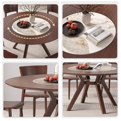 Elegant Glossy White Sintered Stone Table with Premium Ash Wood Base fmbs-005