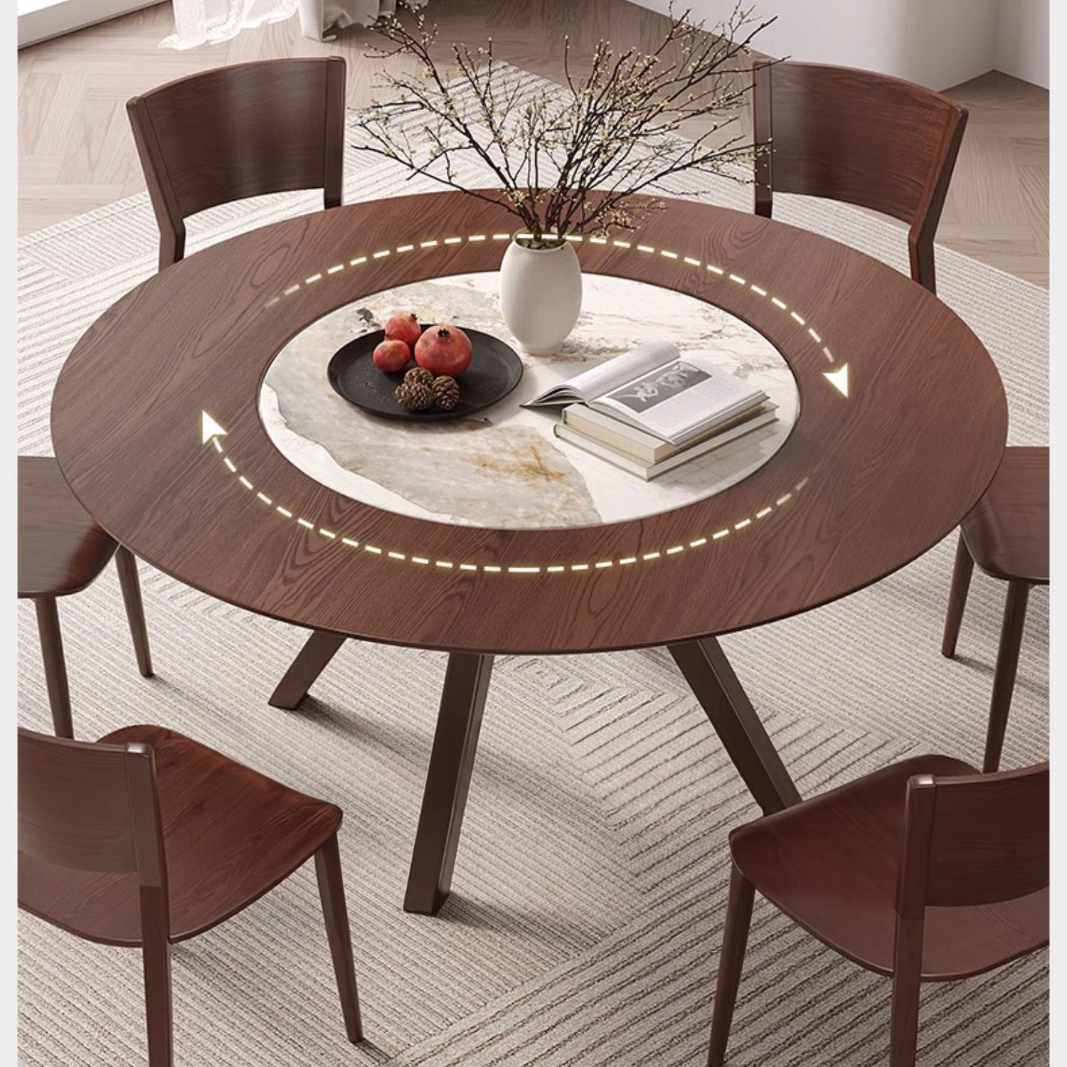 Elegant Glossy White Sintered Stone Table with Premium Ash Wood Base fmbs-005
