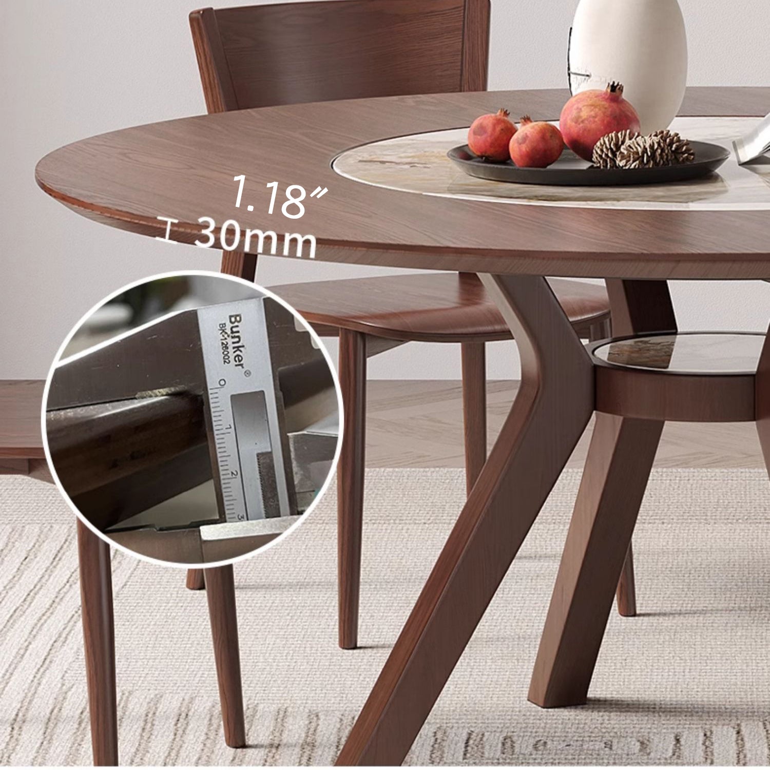 Elegant Glossy White Sintered Stone Table with Premium Ash Wood Base fmbs-005