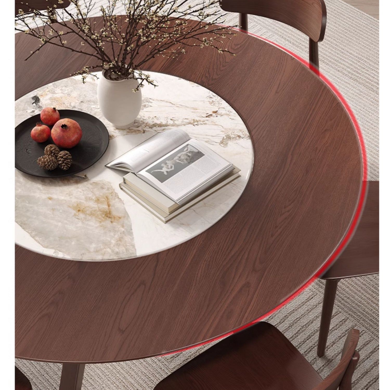 Elegant Glossy White Sintered Stone Table with Premium Ash Wood Base fmbs-005