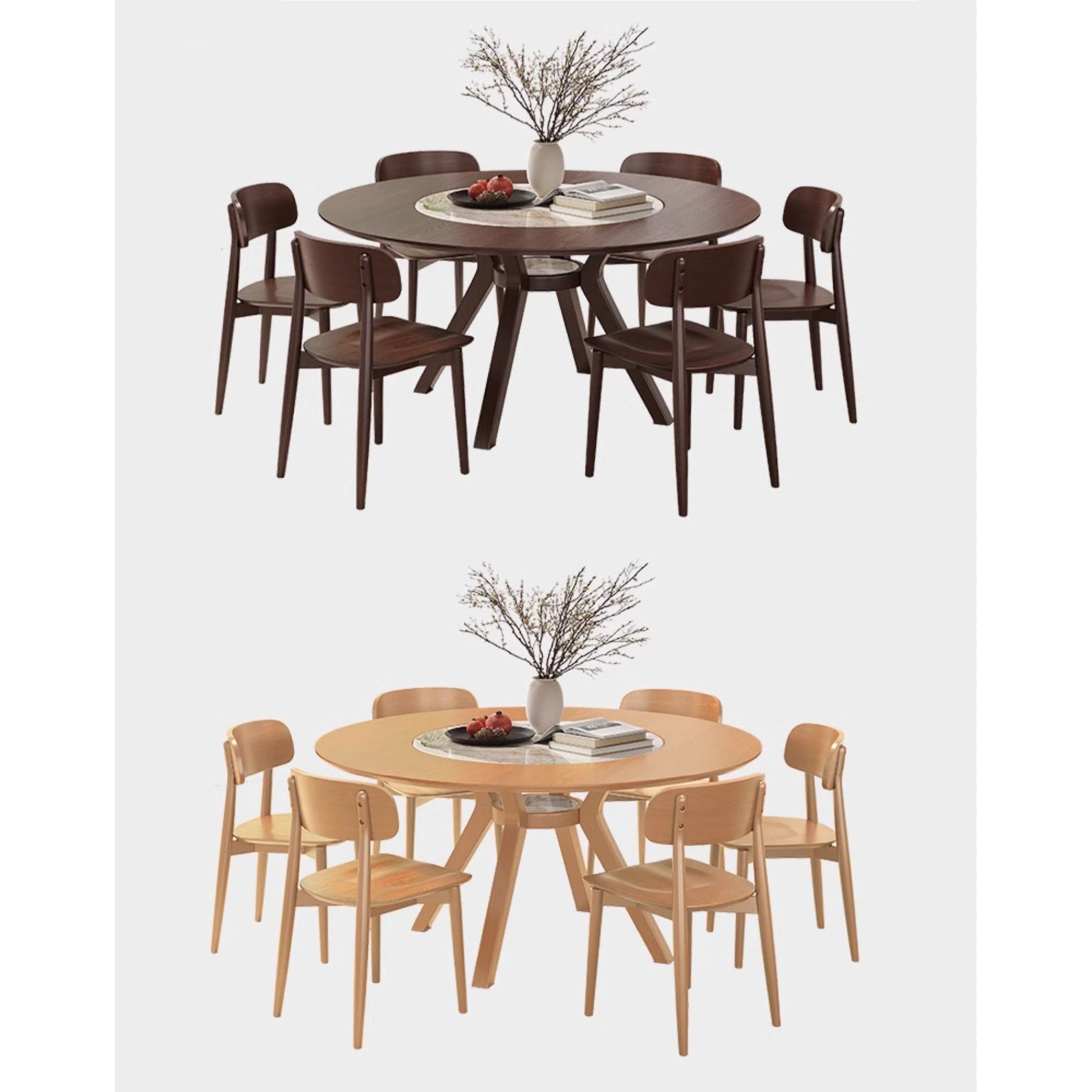 Elegant Glossy White Sintered Stone Table with Premium Ash Wood Base fmbs-005