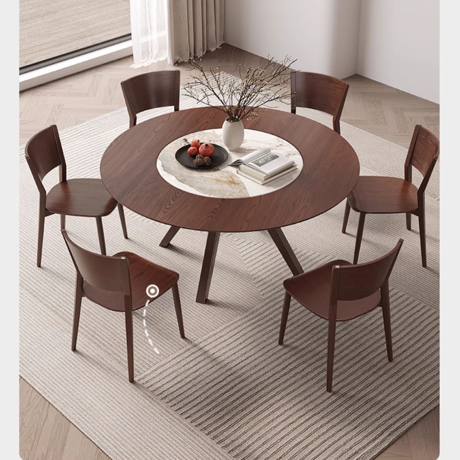 Elegant Glossy White Sintered Stone Table with Premium Ash Wood Base fmbs-005