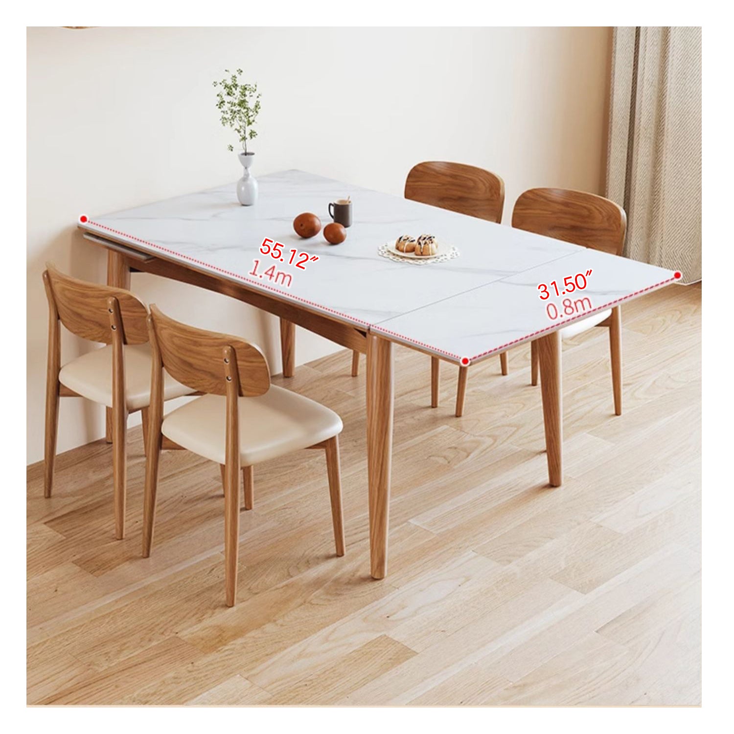 Elegant Brown Framed Table with Natural Sintered Stone and Ash Wood Finish fmbs-008