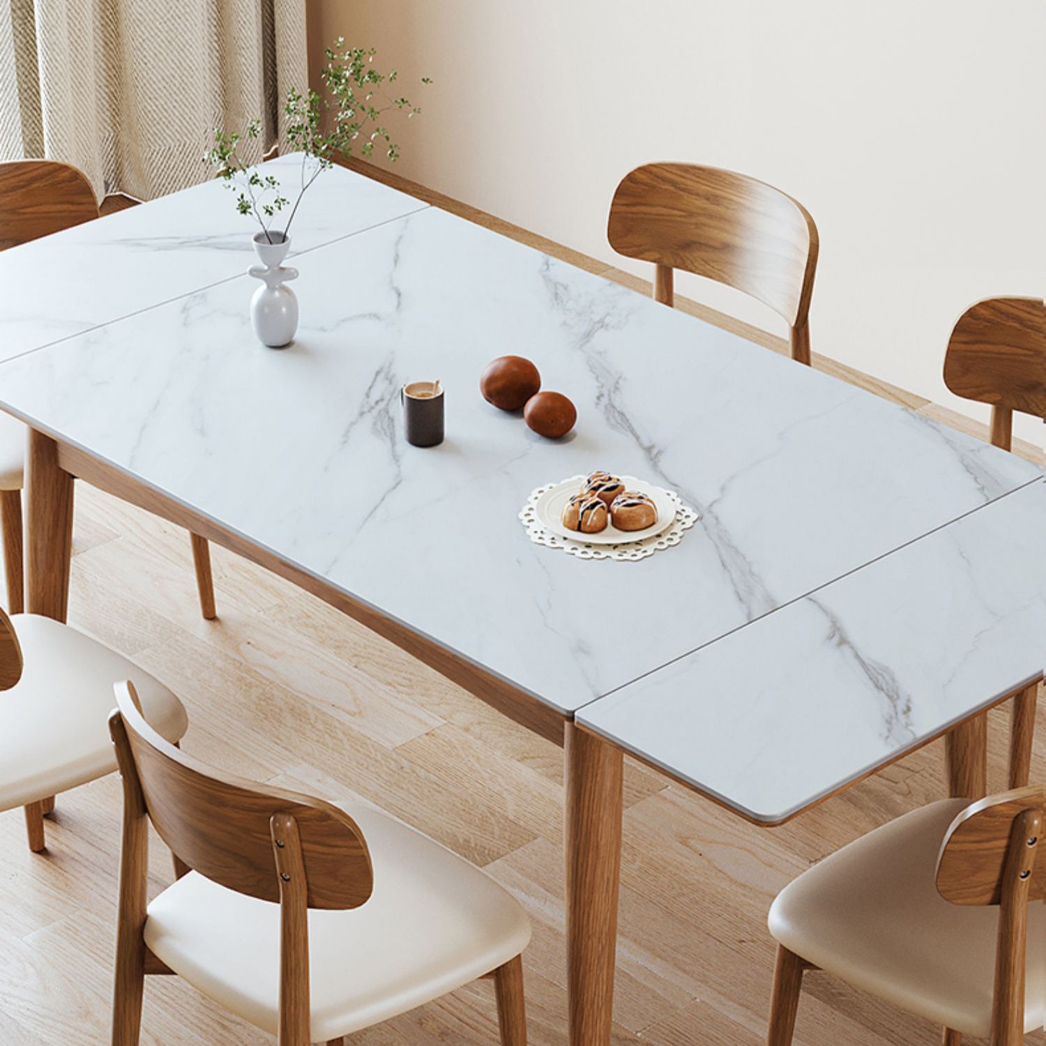 Elegant Brown Framed Table with Natural Sintered Stone and Ash Wood Finish fmbs-008