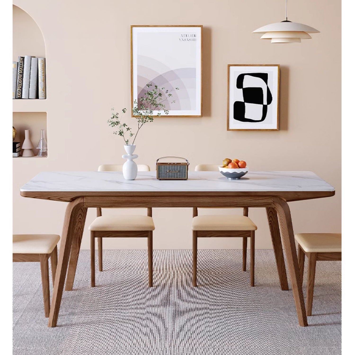 Elegant Brown Frame Table with Natural Sintered Stone and Ash Wood Finish fmbs-009