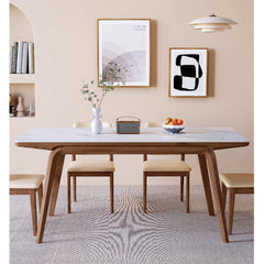Elegant Brown Frame Table with Natural Sintered Stone and Ash Wood Finish fmbs-009