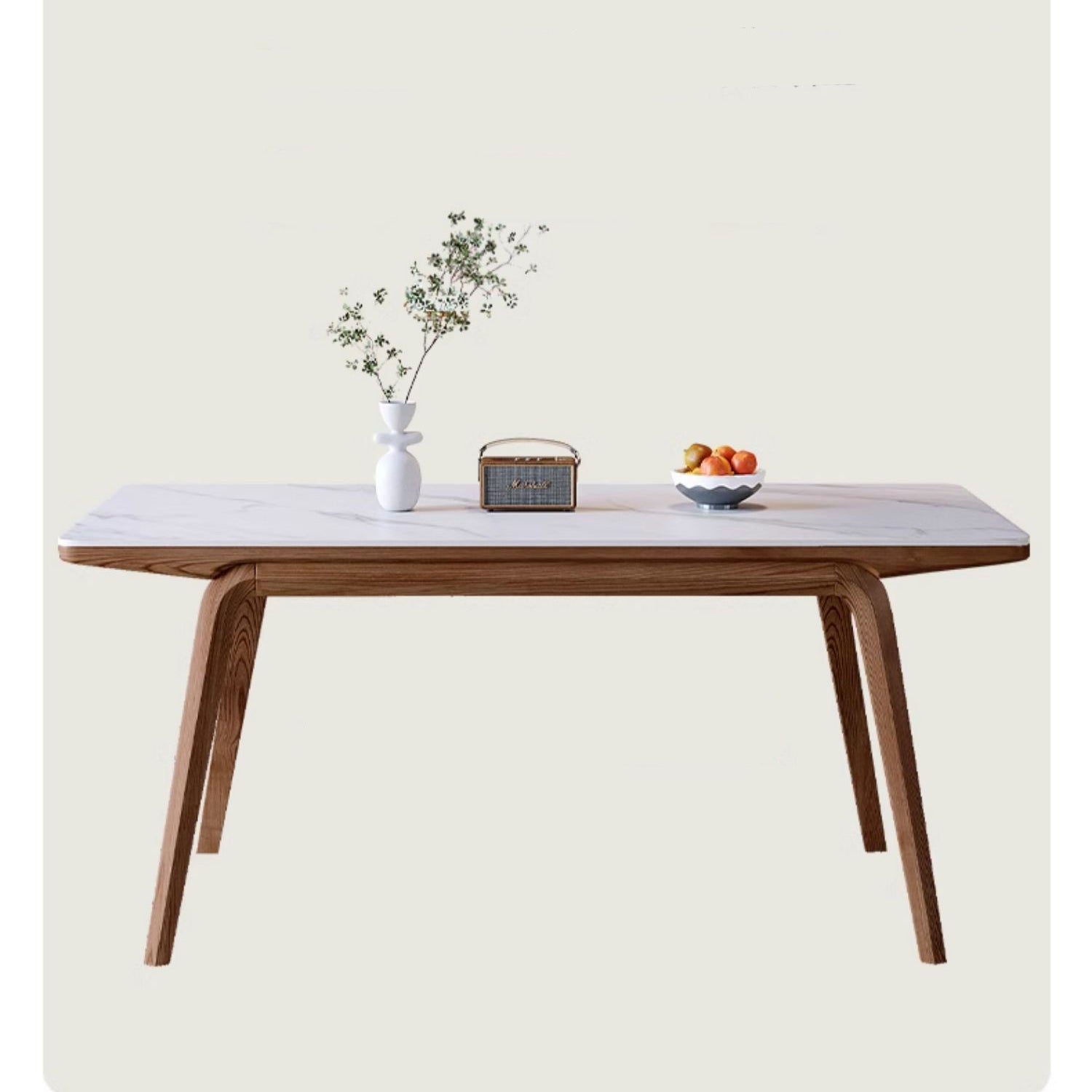 Elegant Brown Frame Table with Natural Sintered Stone and Ash Wood Finish fmbs-009