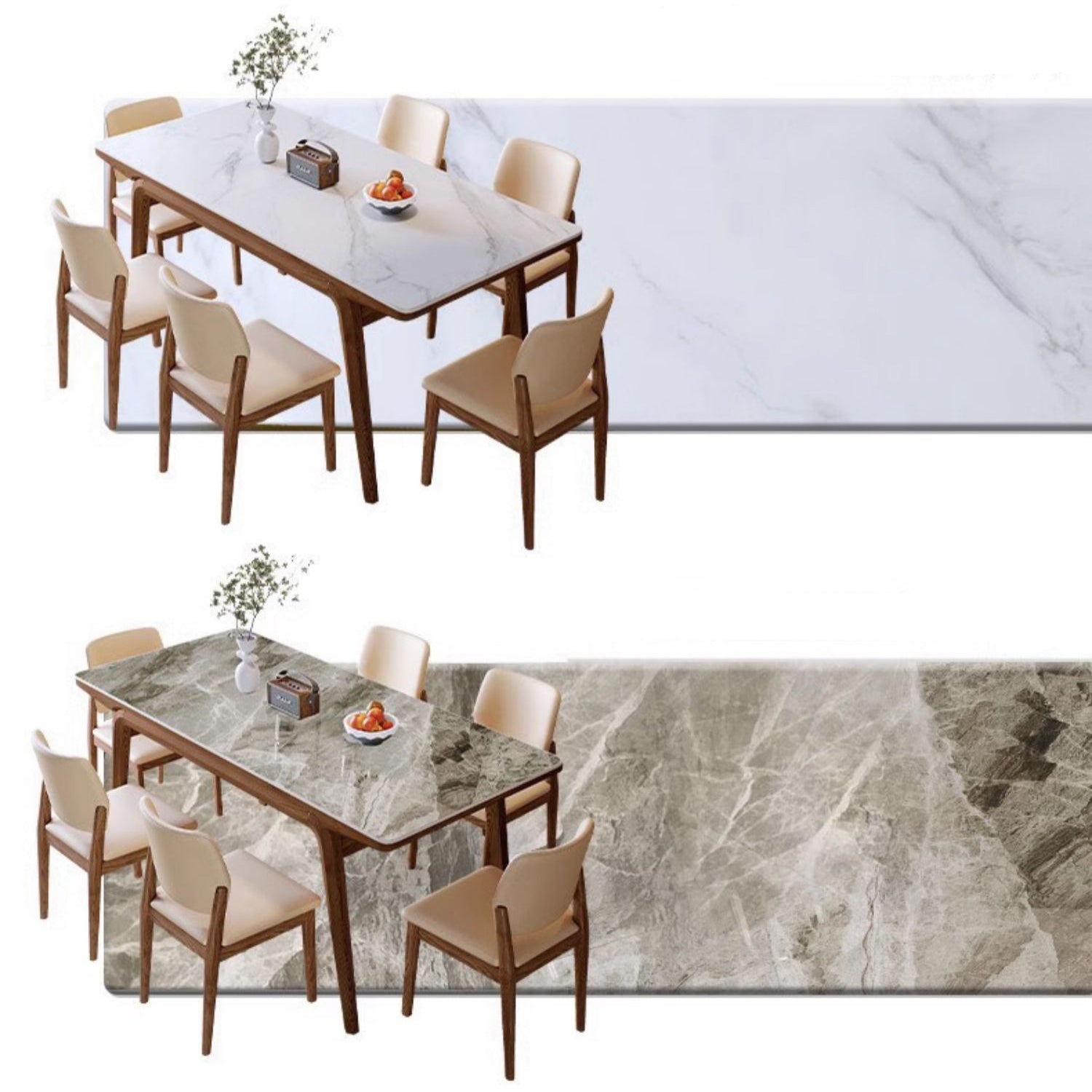 Elegant Brown Frame Table with Natural Sintered Stone and Ash Wood Finish fmbs-009