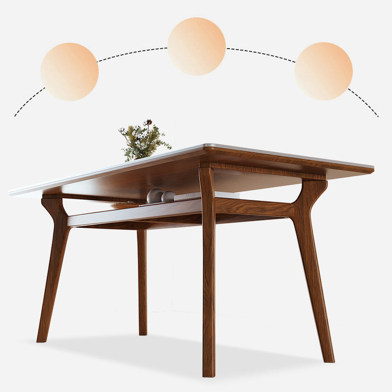 Elegant Brown Frame Table with Natural Sintered Stone and Glass Top, Ash Wood Design fmbs-010