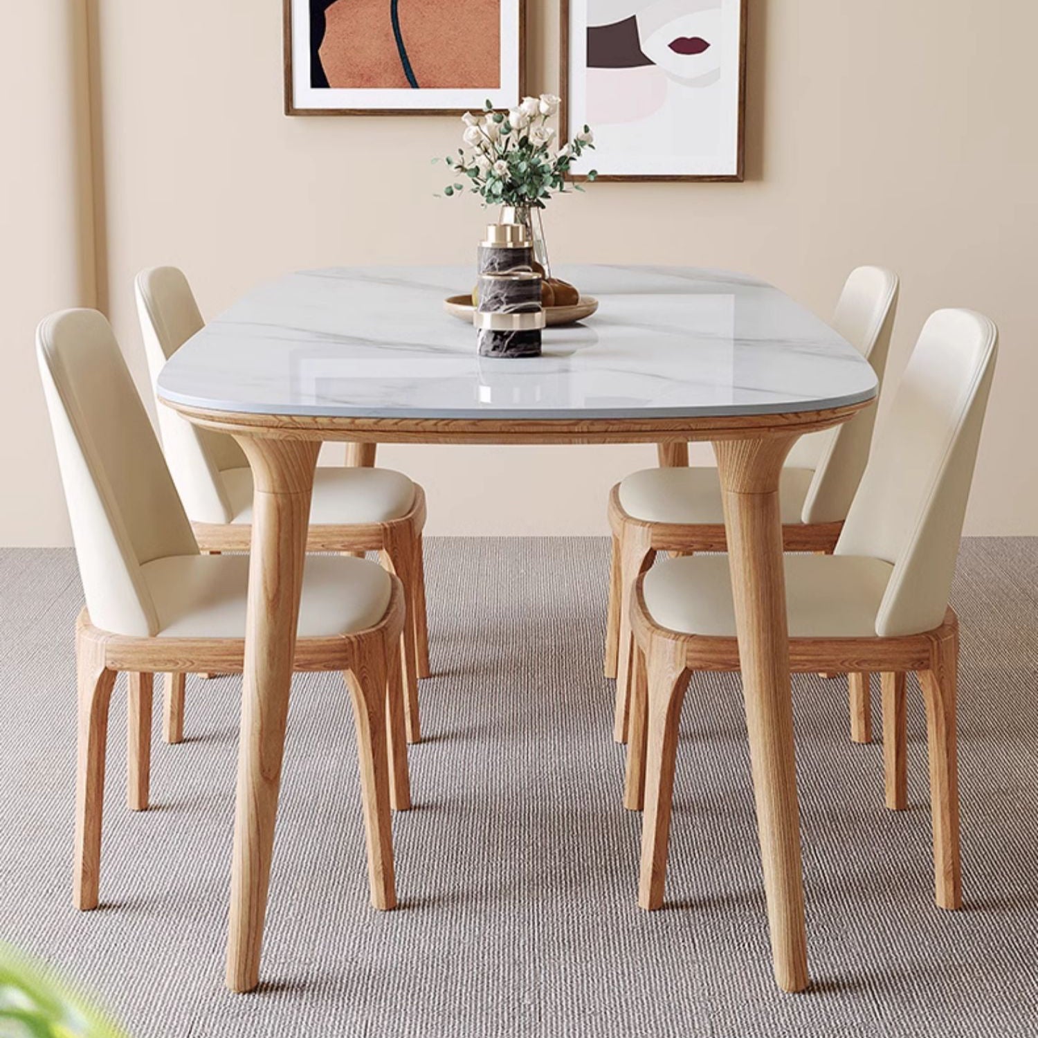 Elegant Natural Brown Black Table with Sintered Stone and Ash Wood Finish fmbs-012