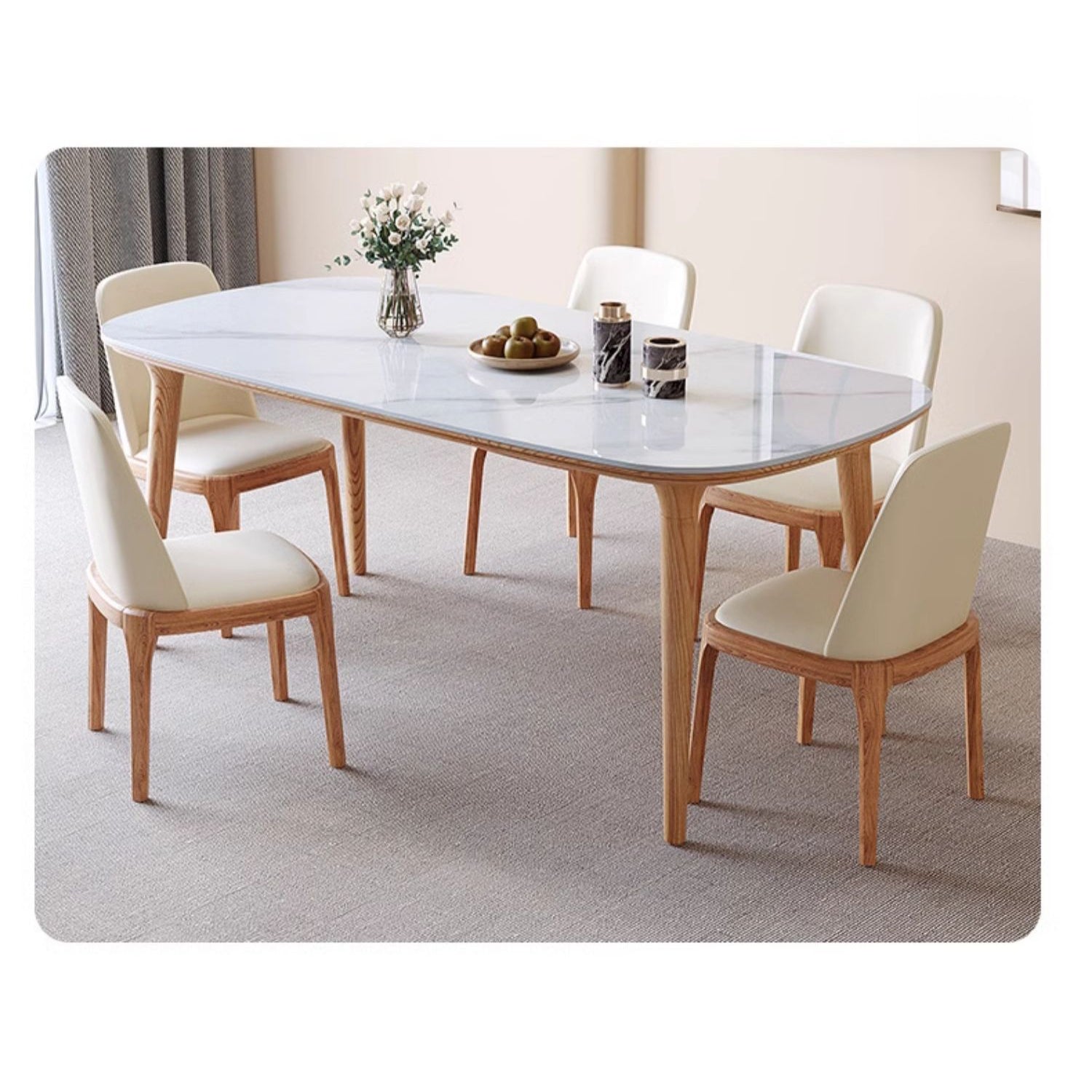 Elegant Natural Brown Black Table with Sintered Stone and Ash Wood Finish fmbs-012