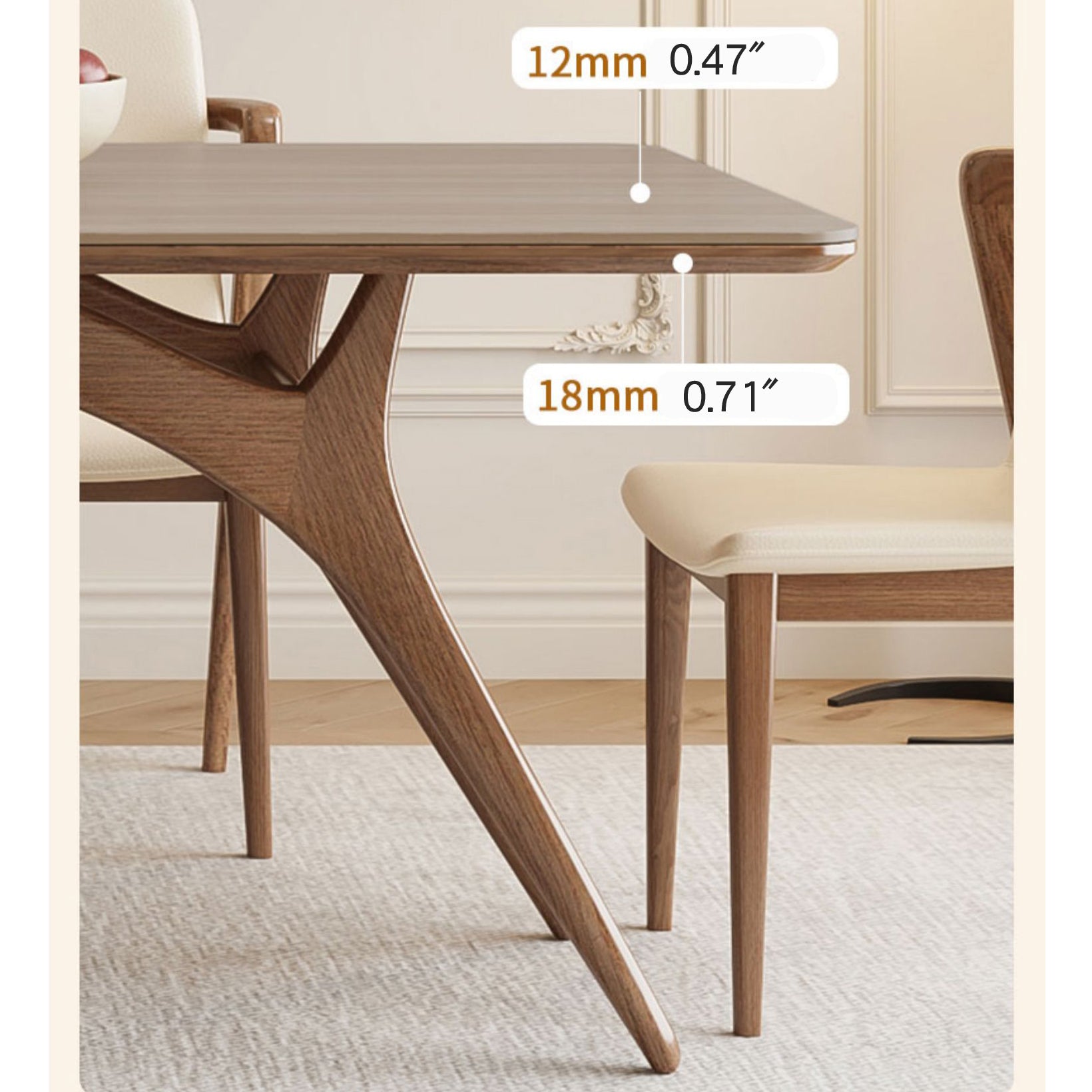Elegant Brown Natural Black Ash Wood Table with Sintered Stone Top fmbs-013
