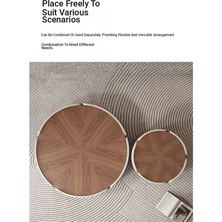 Modern Round Coffee Table with Walnut Top and Stylish Beige Base – Perfect for Living Room Décor fme-3127