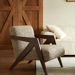 Stylish Cotton and Linen Accent Chair with Modern Wooden Frame - Perfect for Living Room Decor fme-3132