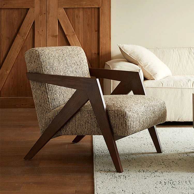 Stylish Cotton and Linen Accent Chair with Modern Wooden Frame - Perfect for Living Room Decor fme-3132