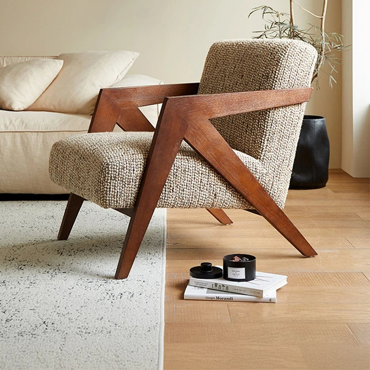 Stylish Cotton and Linen Accent Chair with Modern Wooden Frame - Perfect for Living Room Decor fme-3132