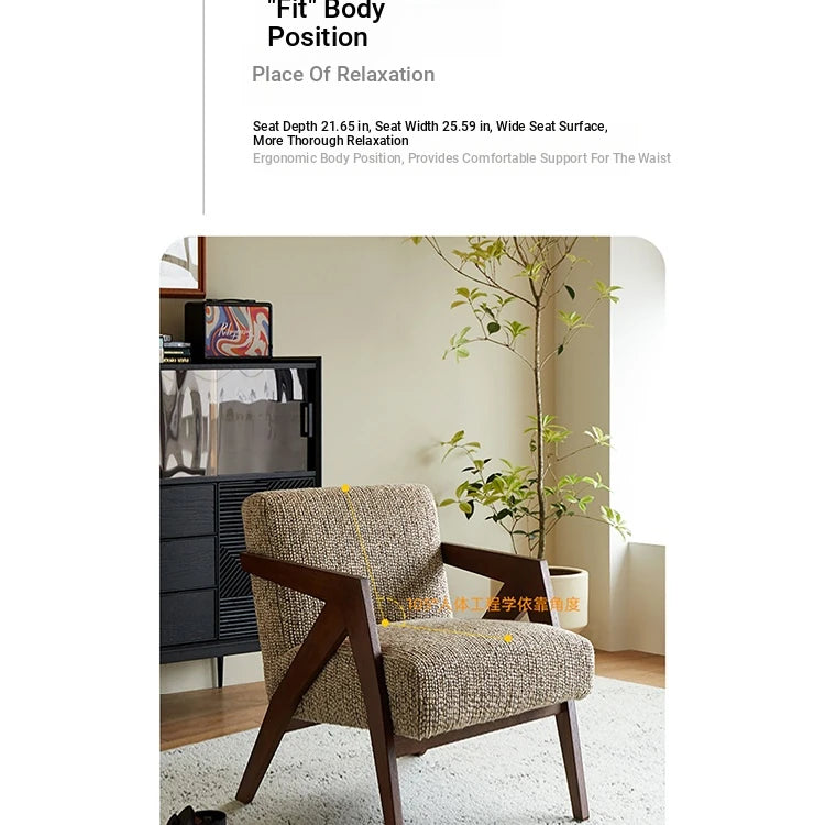Stylish Cotton and Linen Accent Chair with Modern Wooden Frame - Perfect for Living Room Decor fme-3132