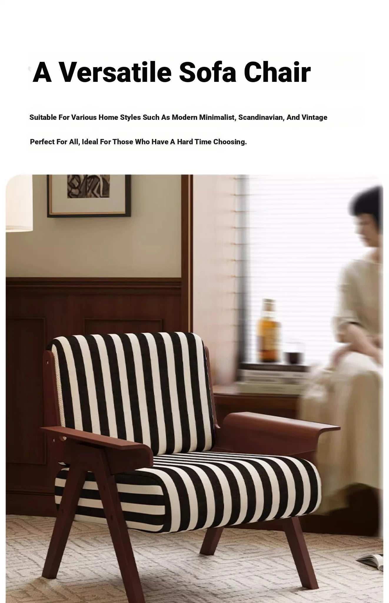 Stylish Striped Accent Chair with Wooden Frame - Perfect for Modern Living Rooms and Cozy Nooks fme-3134