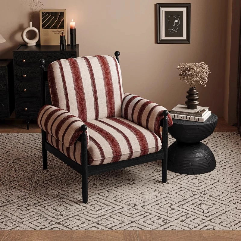 Stylish Ash Wood Armchair with Striped Chenille Upholstery - Perfect for Modern Living Rooms! fme-3135