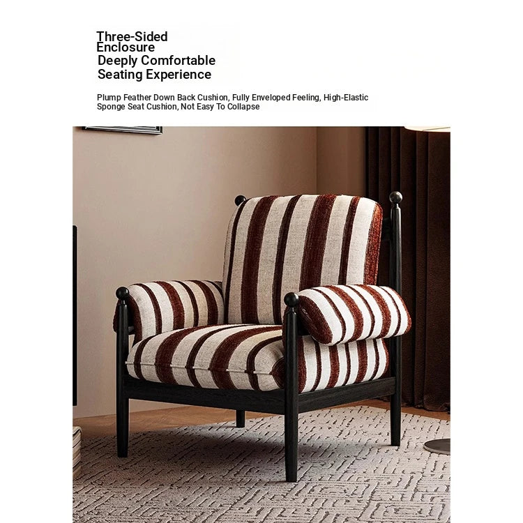 Stylish Ash Wood Armchair with Striped Chenille Upholstery - Perfect for Modern Living Rooms! fme-3135
