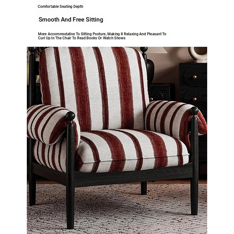 Stylish Ash Wood Armchair with Striped Chenille Upholstery - Perfect for Modern Living Rooms! fme-3135