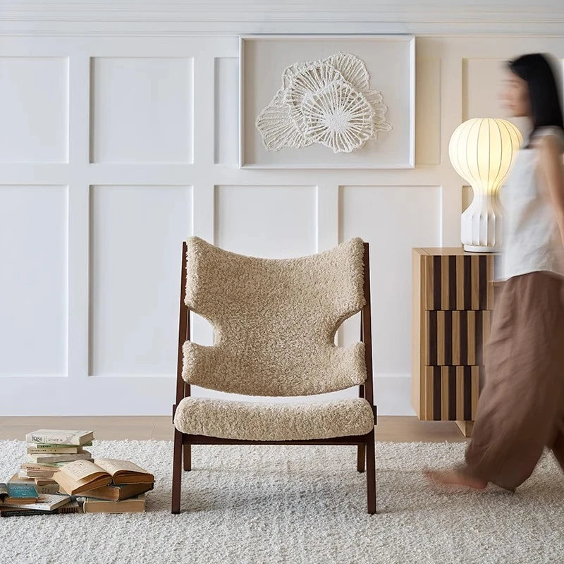 Stylish Cashmere Ash Wood Chair for Cozy Living Spaces - Perfect for Reading and Relaxation fme-3136