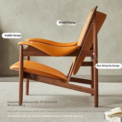 Stylish Shield-Shaped Chair in Ash Wood with Premium Faux & Genuine Leather – Modern Tribal Design for Elegant Interiors fme-3137