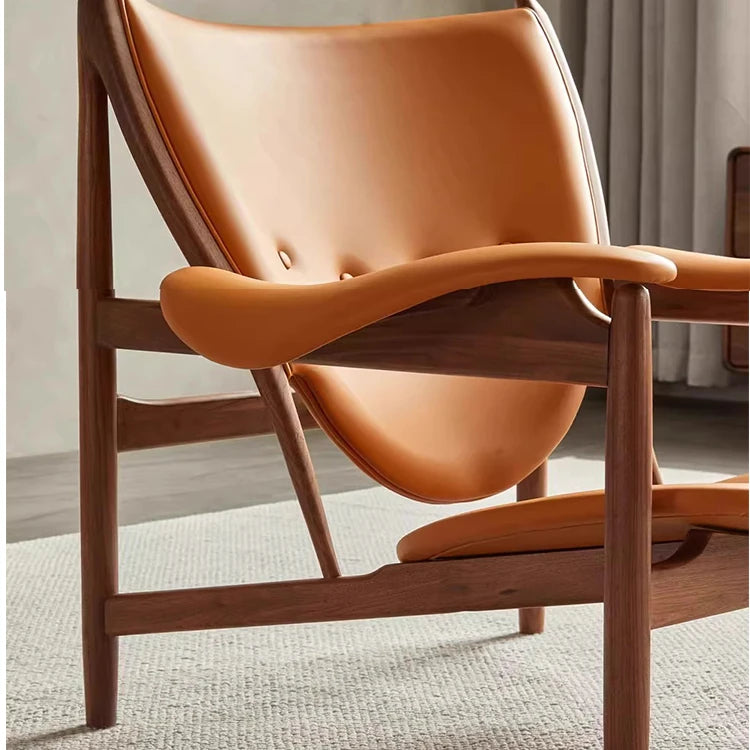 Stylish Shield-Shaped Chair in Ash Wood with Premium Faux & Genuine Leather – Modern Tribal Design for Elegant Interiors fme-3137