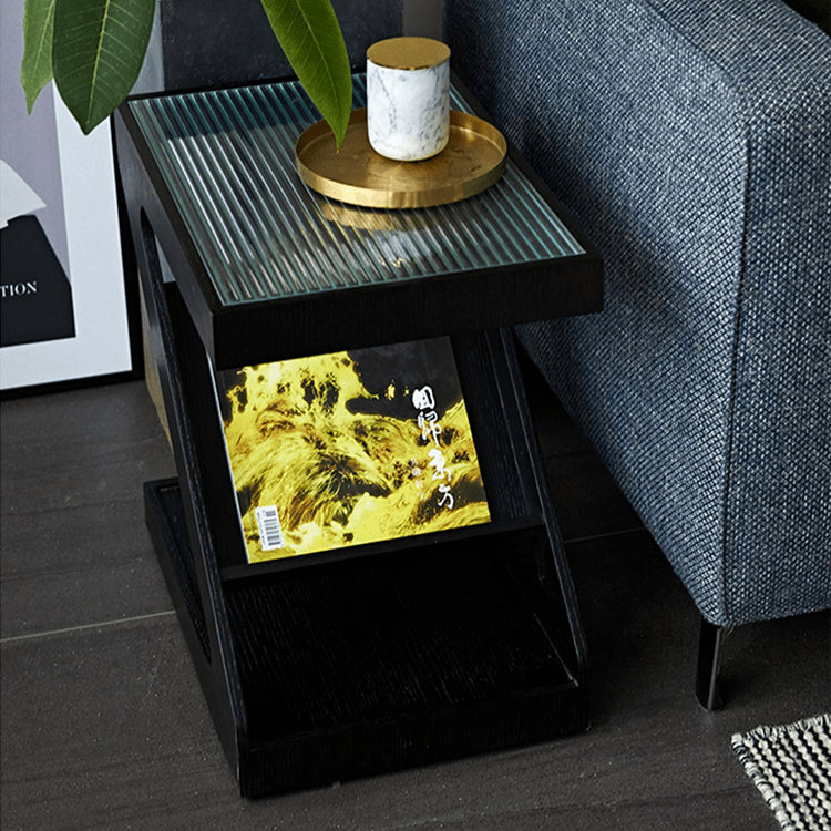Elegant Light Brown Black Cherry Wood Tea Table with Plywood & Glass Top fmy-688