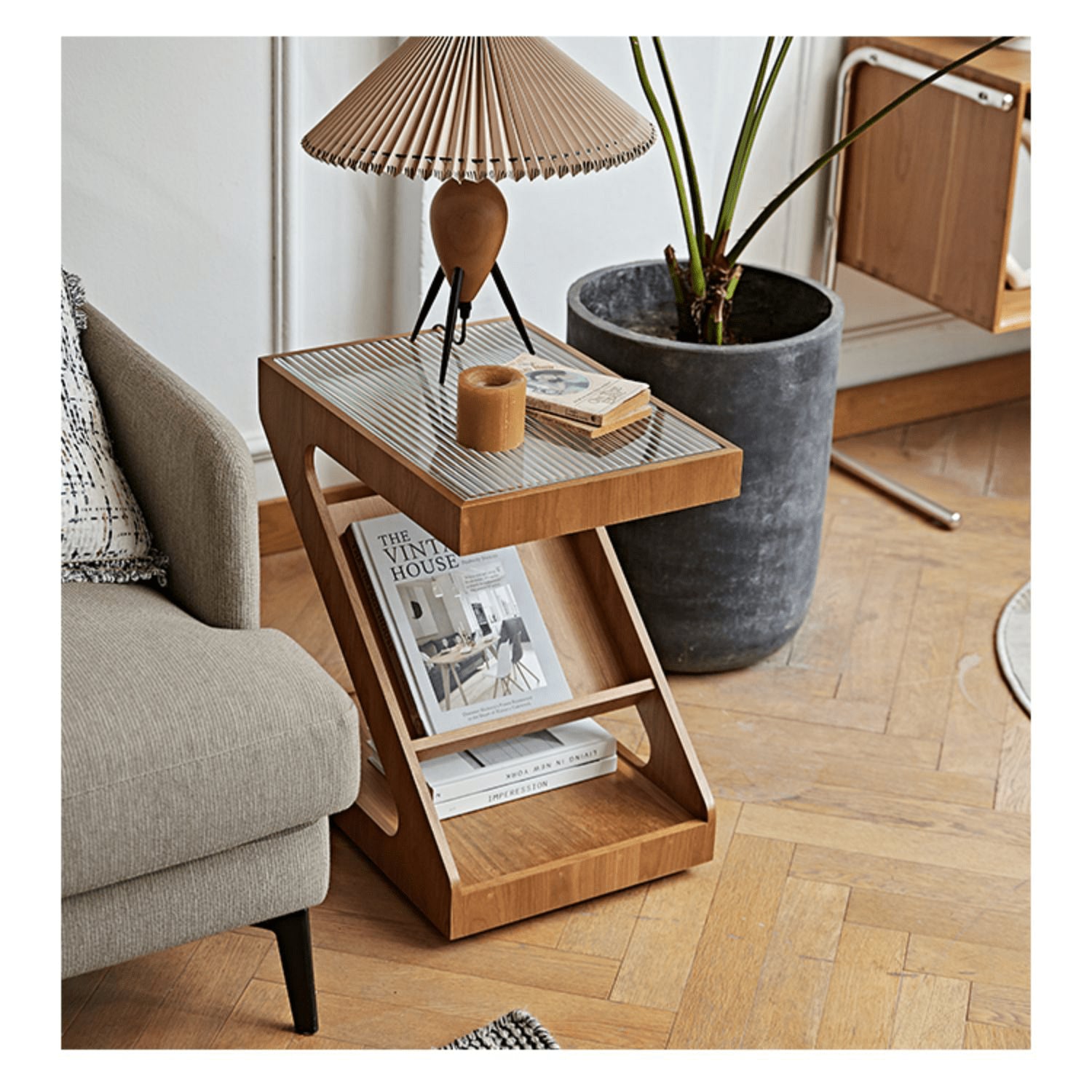 Elegant Light Brown Black Cherry Wood Tea Table with Plywood & Glass Top fmy-688
