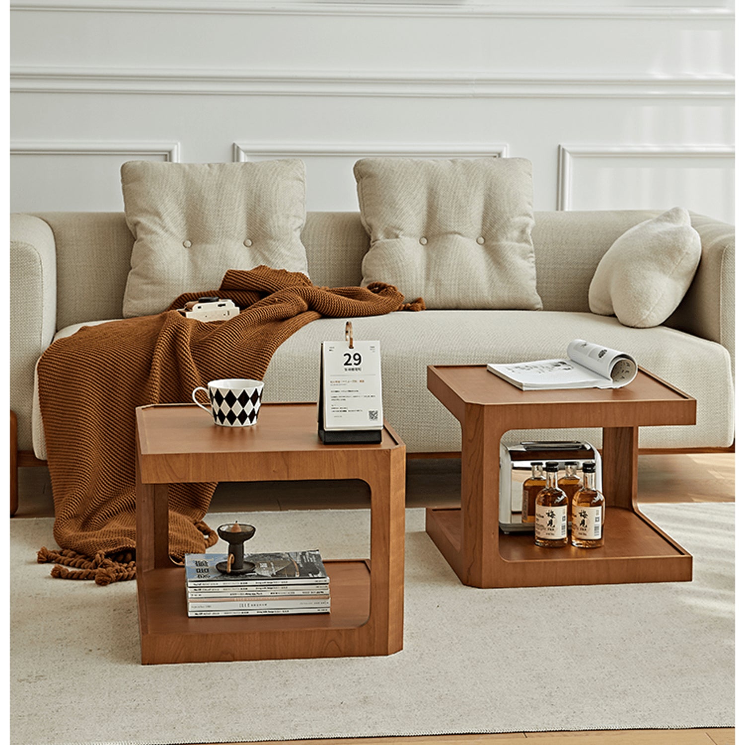 Elegant Light Brown and Black Cherry Wood Tea Table – Sturdy Plywood Design fmy-690