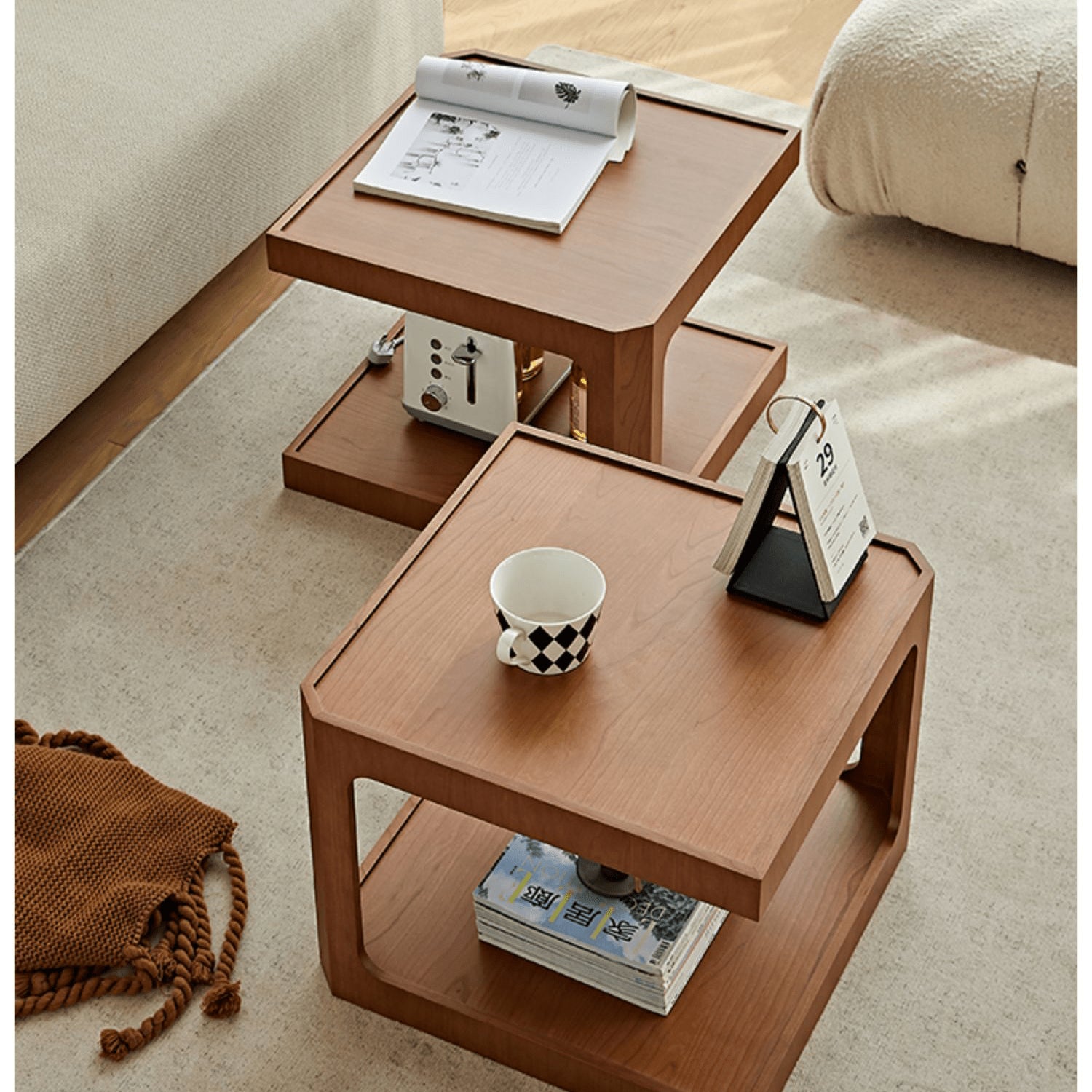 Elegant Light Brown and Black Cherry Wood Tea Table – Sturdy Plywood Design fmy-690