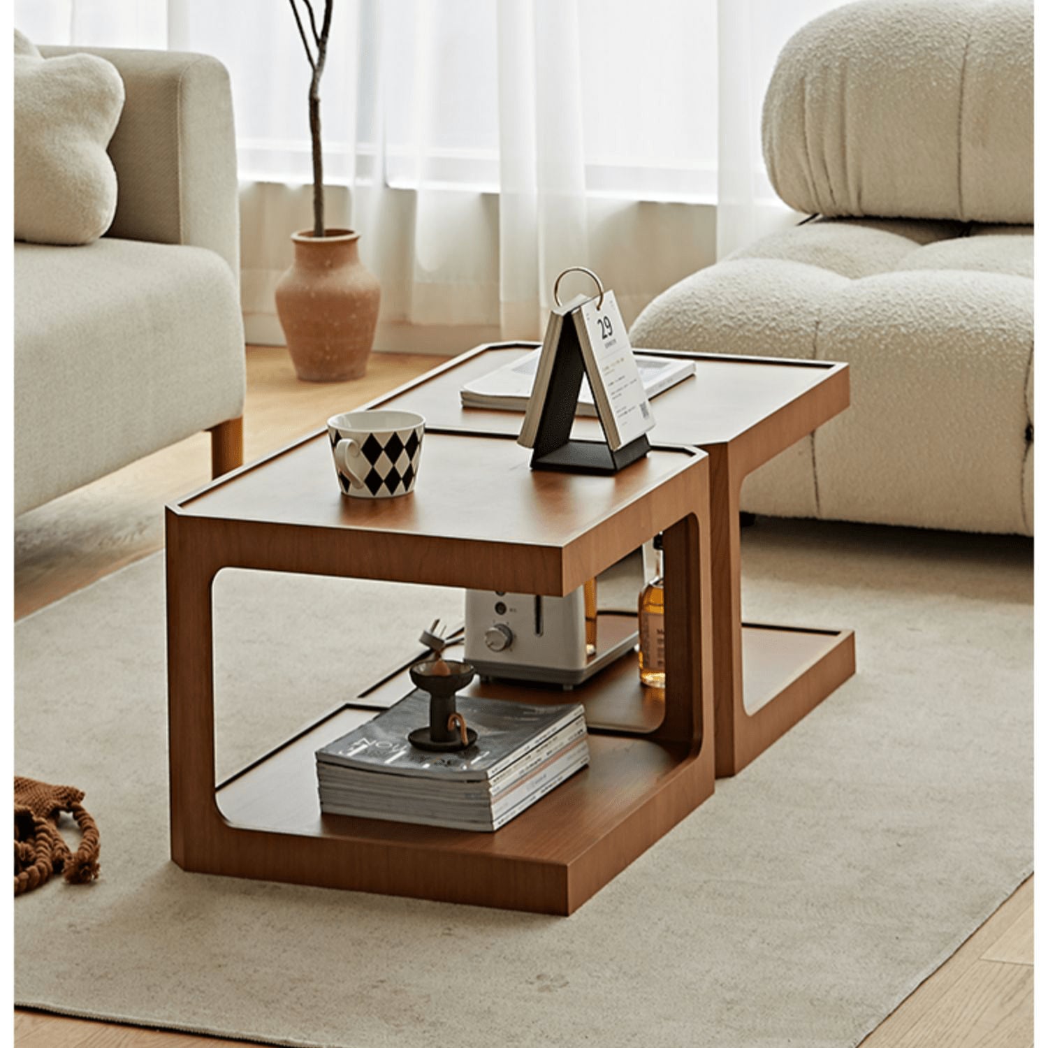 Elegant Light Brown and Black Cherry Wood Tea Table – Sturdy Plywood Design fmy-690