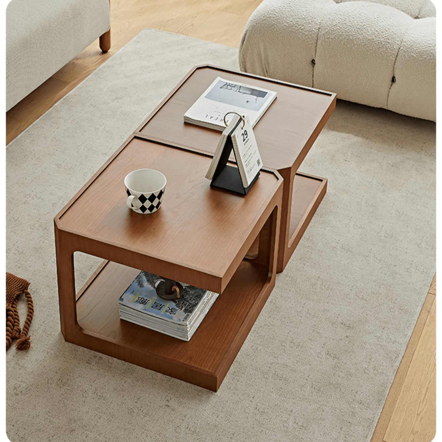 Elegant Light Brown and Black Cherry Wood Tea Table – Sturdy Plywood Design fmy-690