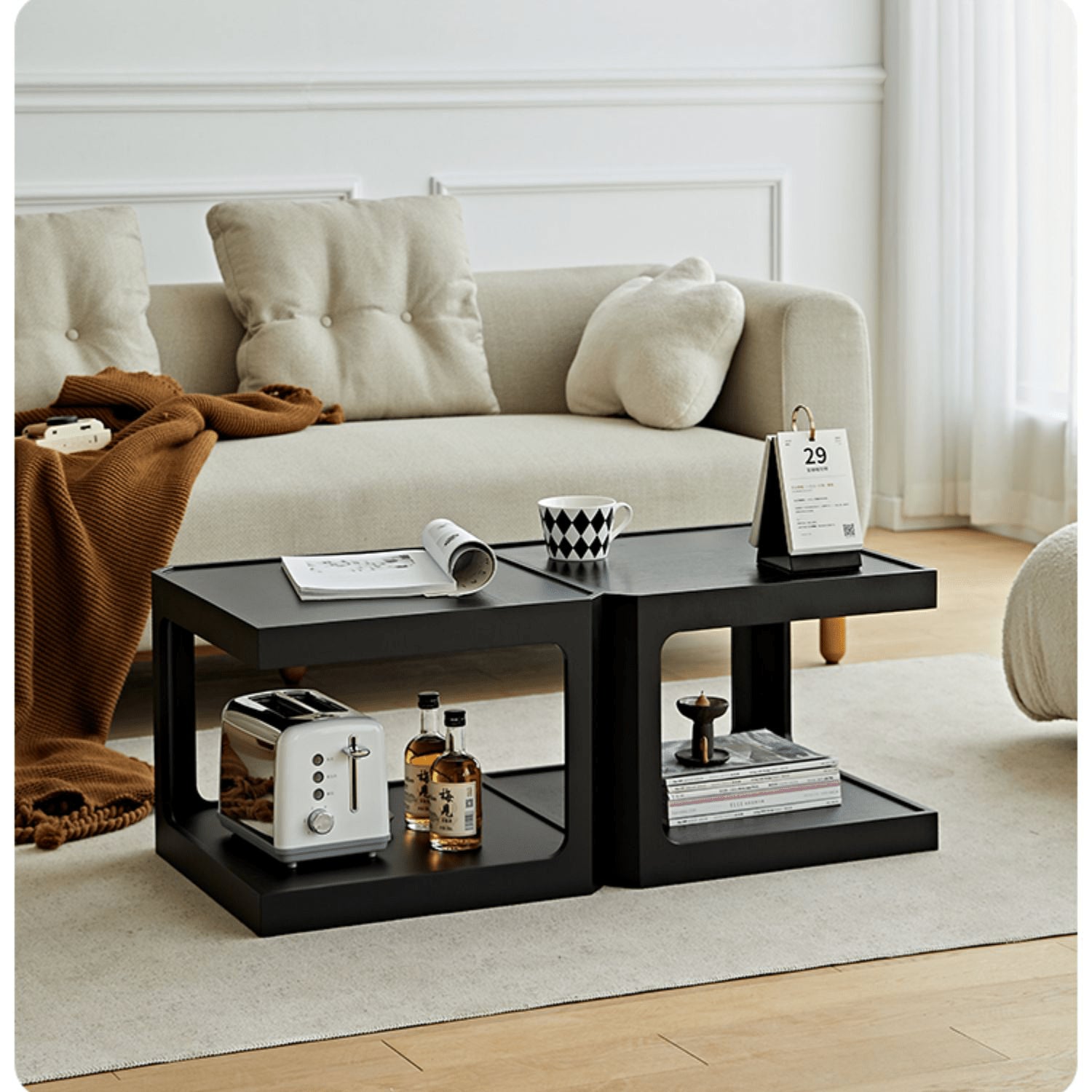 Elegant Light Brown and Black Cherry Wood Tea Table – Sturdy Plywood Design fmy-690