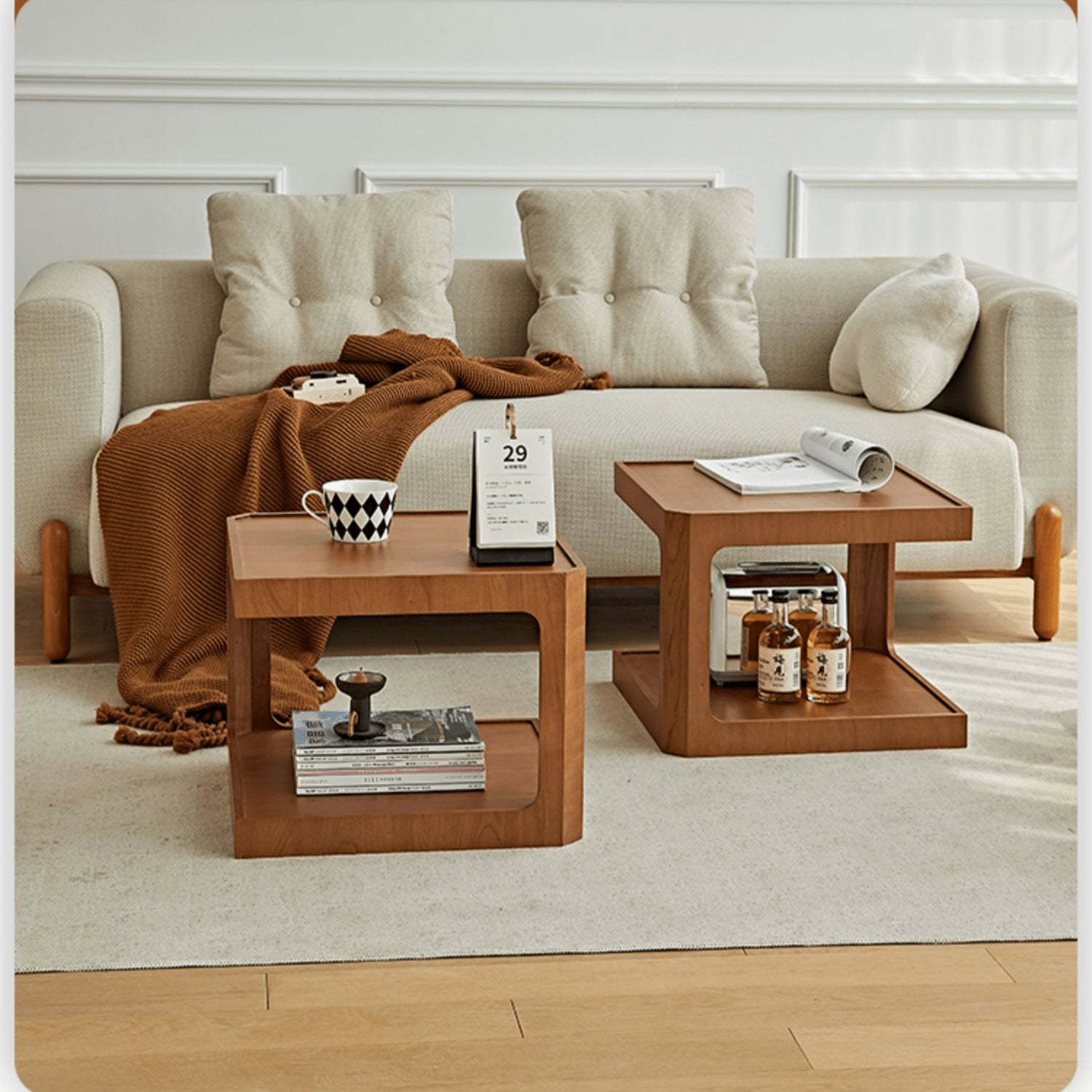 Elegant Light Brown and Black Cherry Wood Tea Table – Sturdy Plywood Design fmy-690