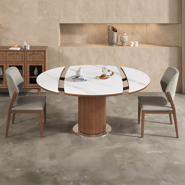 Elegant Natural Sintered Stone Table with Modern Ash Wood & Stainless Steel Accents fnl-271